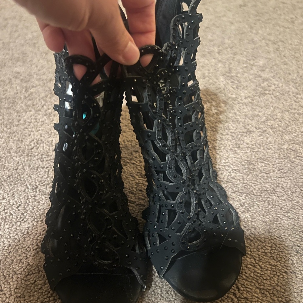 Madeline Stuart Black Lace-Up Heels